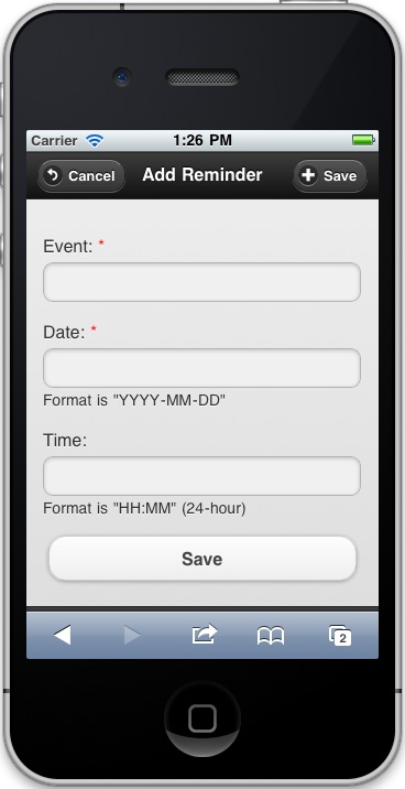 A sample iPhone form
